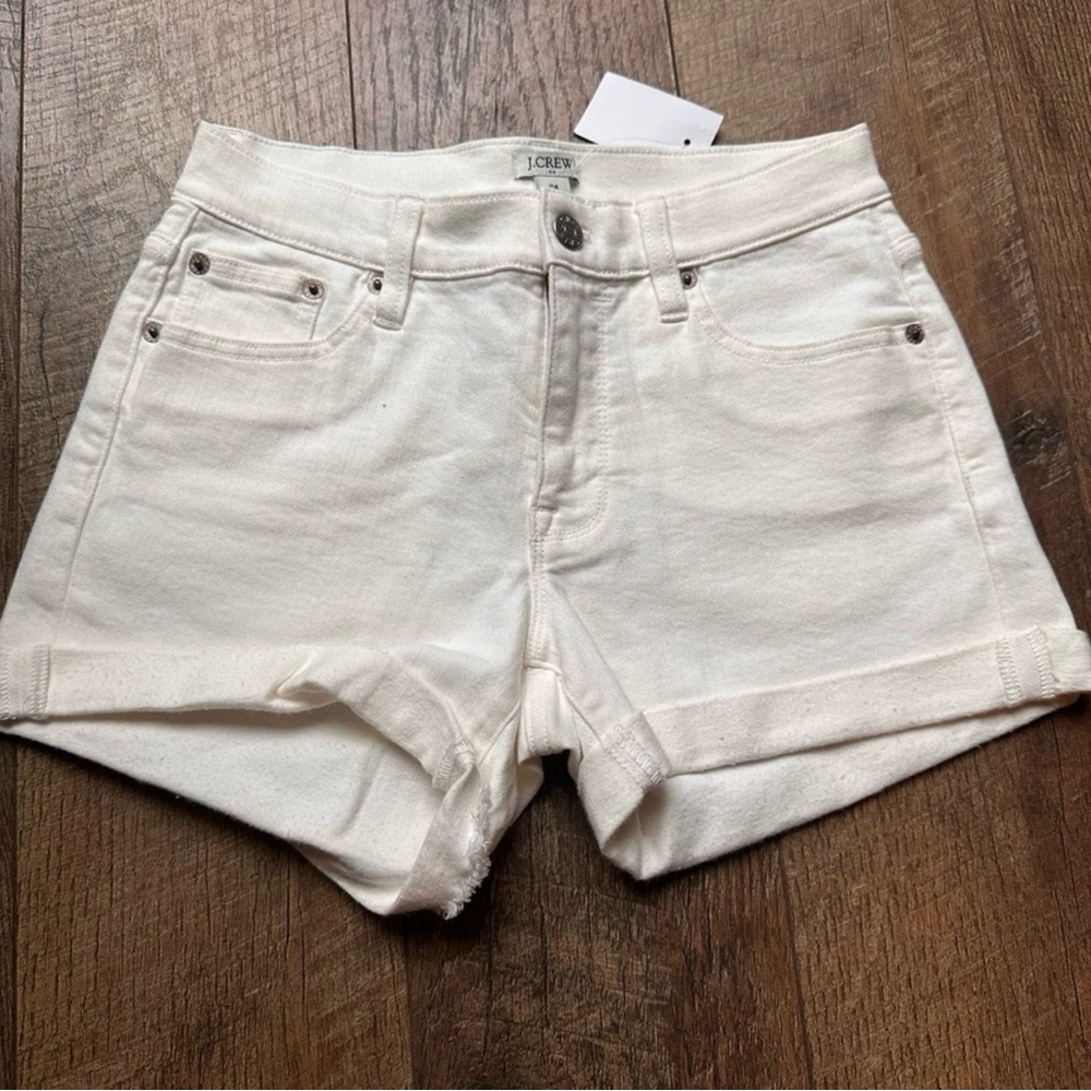 J. Crew White Denim Roll-Cuff Jean Shorts